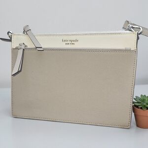 KATE SPADE Duet Colorblock Saffiano Leather Crossbody Bag Cream Gray
